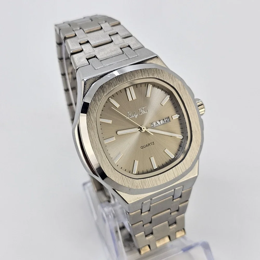 Lucky Fours Men's Watch 44MM Champagne Dial Day Date Gray Band 8